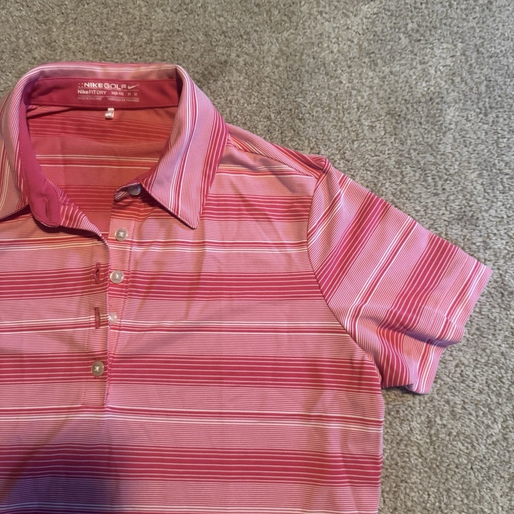 Nike Golf Nike Fit Dry Women's M Pink/White Striped Polyester Golf Polo - Picture 3 of 5